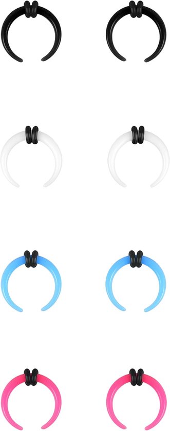 4 paar acryl septum taper pincher ring, 14G 12G 10G 8G 6G 4G 2G 0G 00G buffel hoefijzer neusring brancard expander voor het strekken van doorboorde neus oor