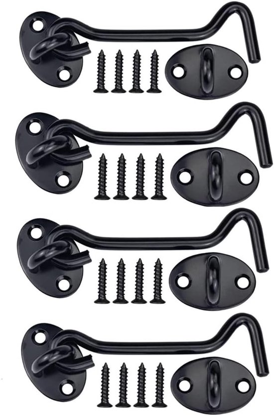 4 Pcs Cabin Hooks Stainless Steel Storm Hooks with Eyelet, Window Hooks, Wood, Clear, Locking Door Lock with 16 Pcs - ShopVlot