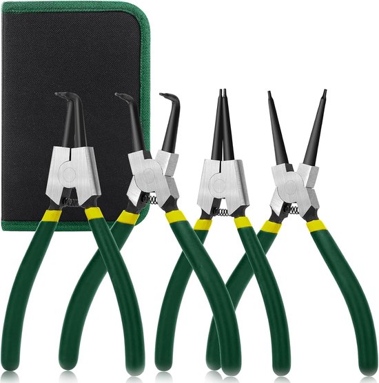 4 Pcs Elastic Rings Pliers with Storage Bags, 180mm In- and External Circlip Pliers, Insulated Straight Circlip - ShopVlot