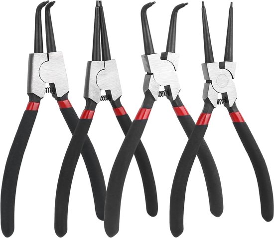 4 Pcs Retaining Ring Pliers Set - 180mm Retaining Ring Pliers met Portable Bag - Retaining Ring Pliers voor Indoor en Outdoor Fuses, Straight en Curved Sea Tongs van Merkloos