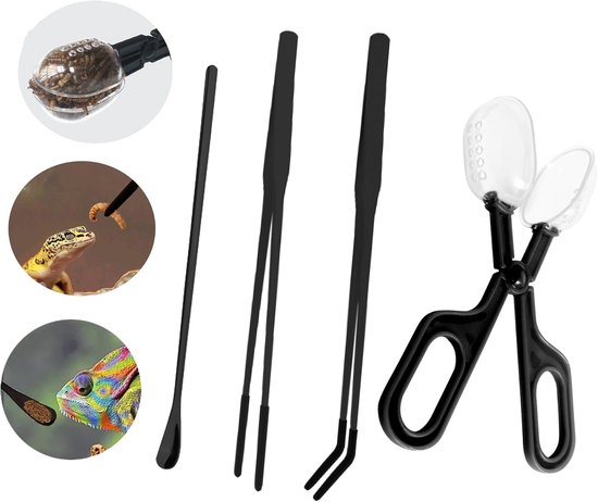 4-Piece Reptile Feeder Tongs Set, 2 Pieces Tweezers Extra Long Stainless Steel Straight and Curved Tweezers with - ShopVlot