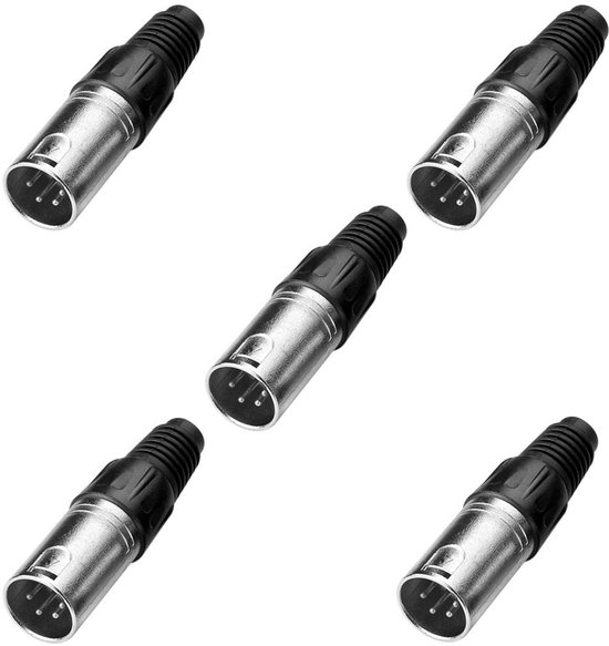4-pol. XLR-stekker - Zwart metalen behuizing-zilver contacten 5 stuks