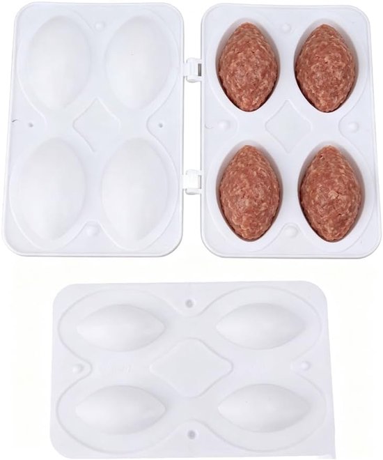 4 roosters Kibbeh Gehaktbalvorm, Handmatige Maker Persgereedschap voor Uniforme Kibbeh Rollen en Gehaktballen, Duurzaam Keukengadget voor Zelfgemaakt Eten