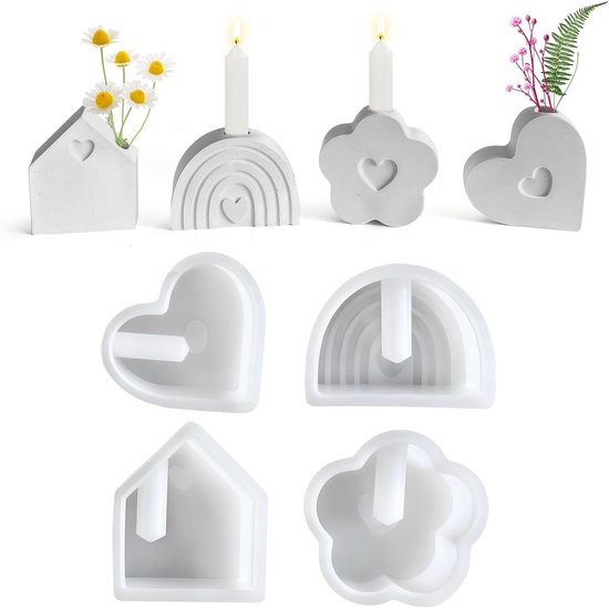 4 siliconen vormen voor kaarsen, siliconen mal voor Kerstmis, epoxyhars, voor kaarsen, bloemenkunst, doe-het-zelf decoratie