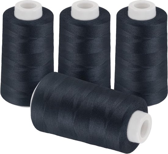 4 Spoelen Katoen Garens, 100% Polyester, 3000 Yards per Spoel, Ideaal voor Overlockmachines, Quilten en Kledingmaken (Donkerblauw)