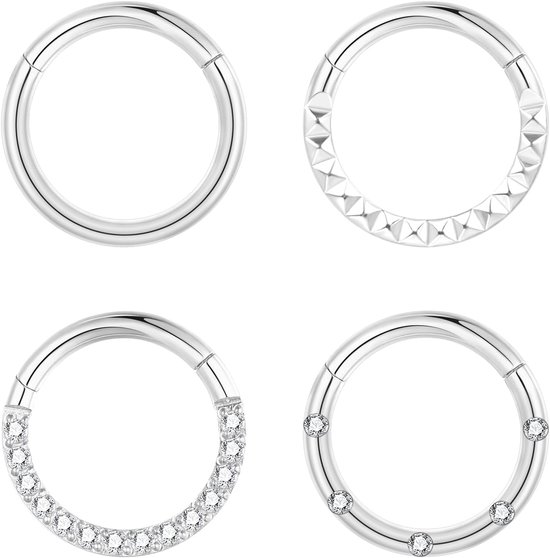 4 stuks 16 g septum-piercing G23 titanium scharnier-segment-clicker goud/titanium daith piercing ring helix conch tragus 6 mm 8 mm 10 mm
