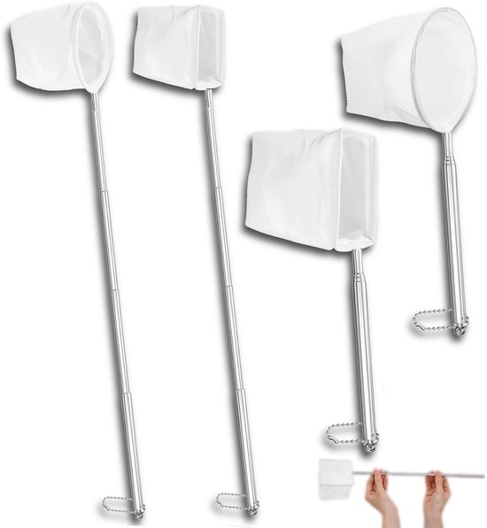 4 stuks aquarium visnet, garnalen vangnet, aquarium garnalennet, visnet met uittrekbare metalen handgreep, voor kleine vissen, garnalen, waterplanten, reiniging en visserij