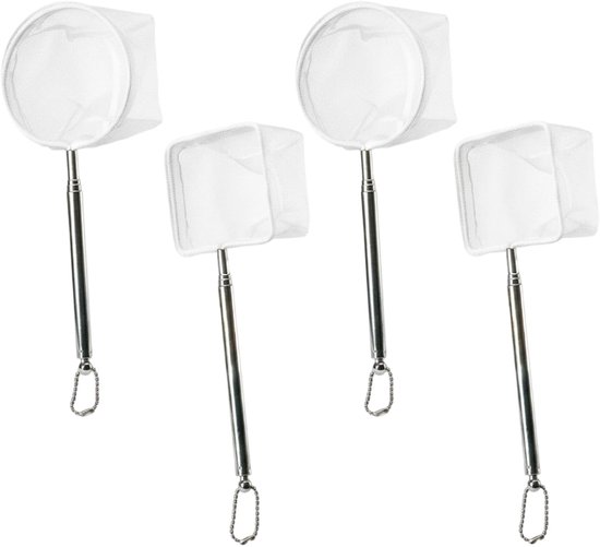 4 stuks aquariumschepnet, 8 cm mini-aquariumnet met uittrekbare roestvrijstalen handgreep (13-40 cm), vierkant en rond schepnet klein voor garnalen, jonge vissen en aquariumverzorging