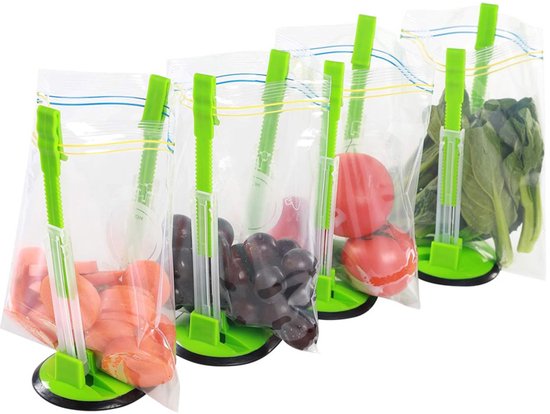 4 stuks Baggy Rack Houder voor Voedselbereidingszakken, Zakkenhouder voor Plastic Zakken, Keukengadget Opvouwbare Handsfree Houder voor Voedselbewaarzakken - Handsfree Clip Voedselbewaarzakhouder voor Diepvrieszakken, Zakkenhouder van Merkloos