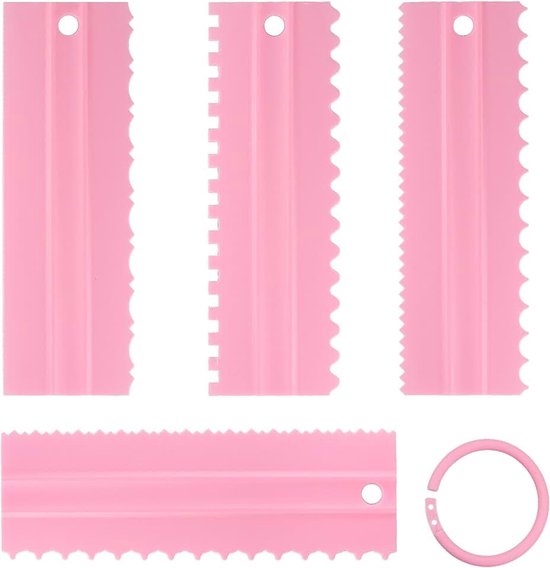 4 stuks crème schraper botercrème gladder kunststof taartschraper gladde taartspatel voor botercrème en glazuur gladder doe-het-zelf texturen bakgereedschap (roze)