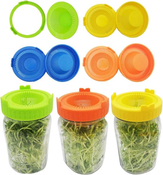 4 Stuks Gemakkelijke Spoel- en Afvoerdeksels voor Brede Monden Potten - Ideaal voor het Kiemen van Bonen en Groenten in Mason Jars en Spruit Kits