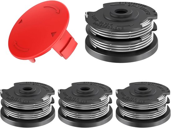 4 stuks grastrimmer draadspoel F016800351, voor Bosch Art 24/27/30/24+/27+/30+/30-36 LI, AdvancedGrassCut36, Ø 1,65 mm - 6,1 m lengte, met spoelafdekking 1600A00X61 (4 spoel + 1 dop)