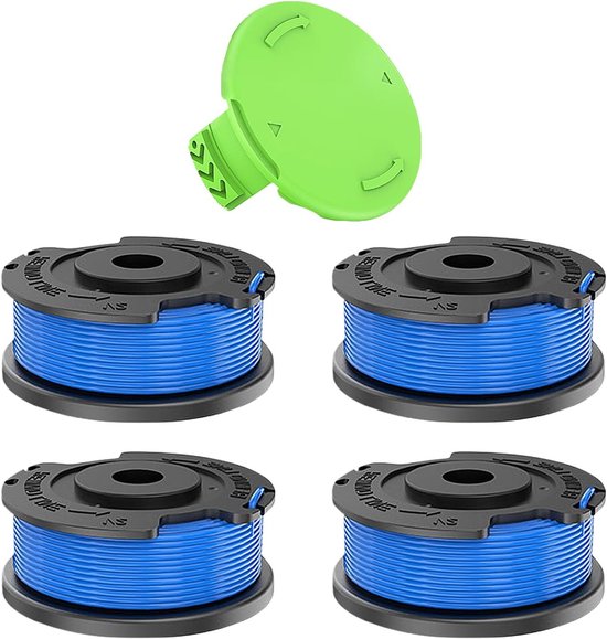 4 Stuks Grastrimmer Spoel Vervangingsdraad voor 1.65 mm Dikte - Geschikt voor Diverse Modellen - 4.9 m Lengte met 1 Dop van Merkloos