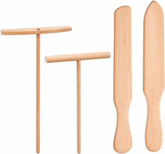 4 stuks houten pannenkoeken, pannenkoekentrekker deegdispenser T-spreider deeg schraper keuken accessoires voor pannenkoeken, pizza-bakgereedschap