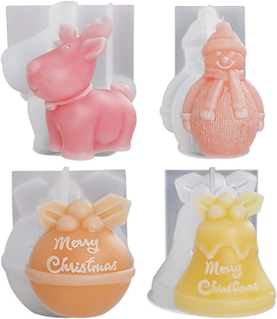 4 stuks kaarsvorm siliconen kerst kaarsvormen voor het gieten siliconen handgemaakte kaarsvorm siliconenvorm kaars kaarsgietvorm kaarsen siliconenvorm Candle Mold kaarsvormen voor kerstdecoratie