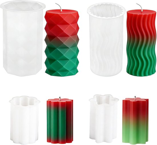 4 stuks kaarsvormen om te gieten | Siliconen vormen voor kaarsen, 2 grote 12 x 6,5 cm, 2 kleine 7 x 6 cm