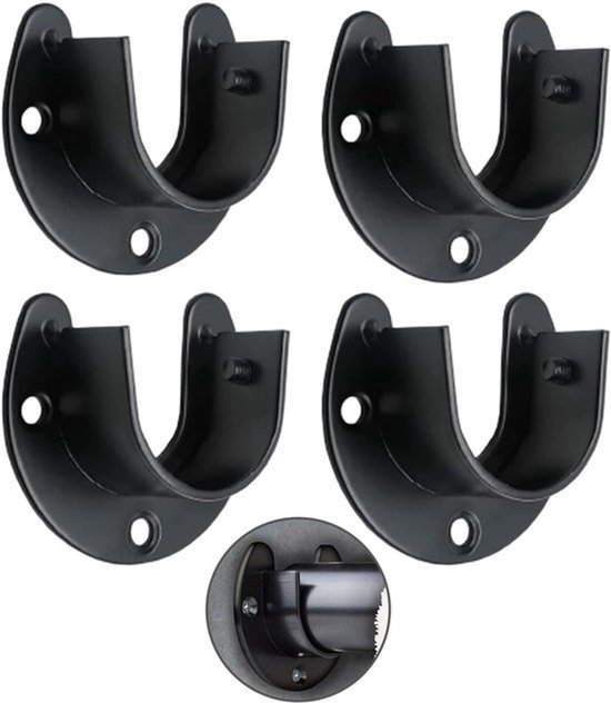 4 Stuks Kledingstang Beugel, Stang Houder, Flenshouders, Mat Zwart, RVS, voor Wasrek, Gordijnstang