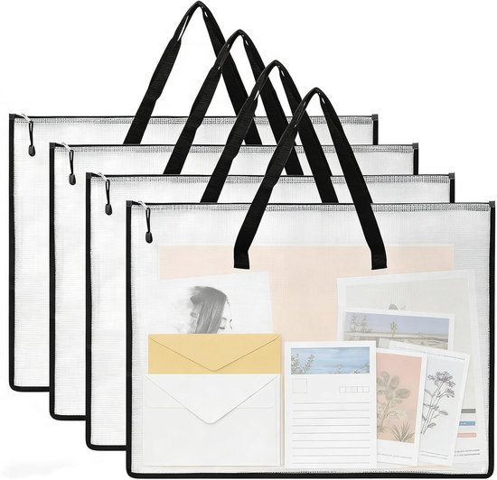 4 Stuks Kunstmap Portfolio Opbergzak met Rits Handvat voor Posters, Scrapbooks en Herinneringen