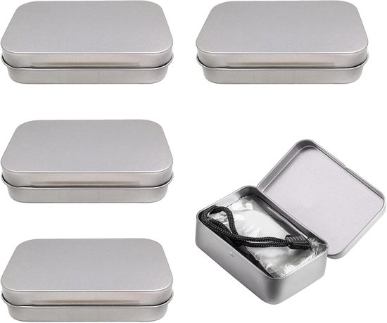 4 stuks metalen blikjes, blikjes met deksel, roestvrij, kleine metalen rechthoekige organizer, opbergdoos voor snoep en kleine voorwerpen, 93 x 62 x 20 mm