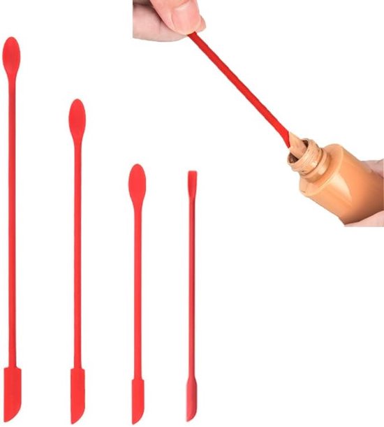 4 stuks mini siliconen spatel, kleine siliconen lepels, mini pot scooper schraper voor make-up smalle blikpot, hittebestendige BPA-vrije lotion met lange handgreep voor de laatste druppel van