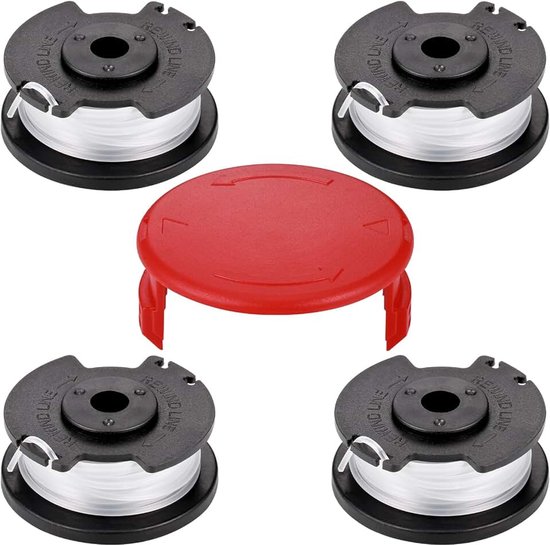 4 stuks nylon reservedraadspoel, grastrimmerdraad, compatibel met Ein-hell accu-grastrimmer GE-CT 18/28 Li en GE-CT 18/28 Li TC, met 1 stuk snoertrimmer spoelafdekking (TLE-03-1)
