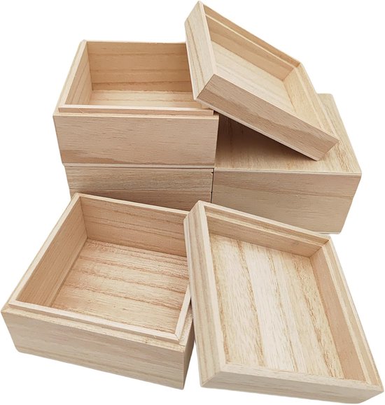 4 Stuks Onafgewerkte Houten Kist Met Bovendeksel, 10x10x6 Cm Kleine Vierkante Aandenkist, Rustieke Wooden Containerdozen Voor Ambachten, Thuisopslag