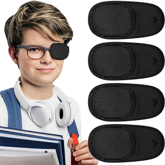 4 stuks oogkleppen voor brillen, strabismus ooglapjes, medische oogkleppen, voor het afdekken van het linker- of rechteroog, versterkt het zicht en verbetert de amblyopie, zwart