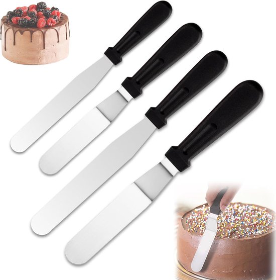 4 stuks paletmes bakken, herbruikbare taartspatel, roestvrijstalen palletmes, offset spatel met antislip handvat, ijsspatel voor taartdecoratie, gebak en bakken, 16/8 inch