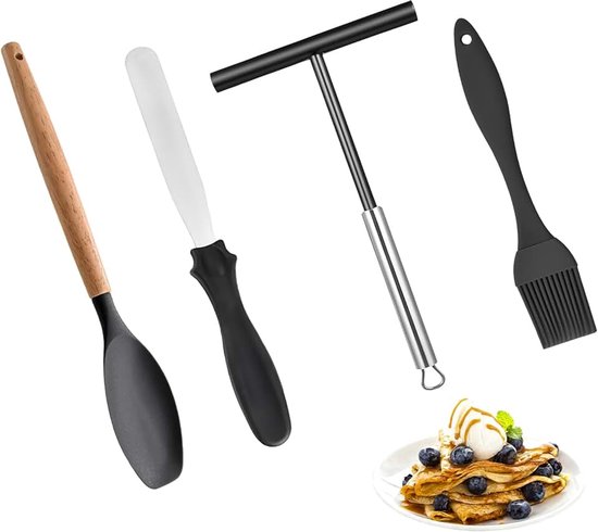 4 stuks pannenkoekenspreider, 12 x 20 cm, T-vorm, handvat, ratel, crêpe, roestvrij staal, voor pannenkoeken, pannenkoeken of maïskoekjes, vaatwasmachinebestendig
