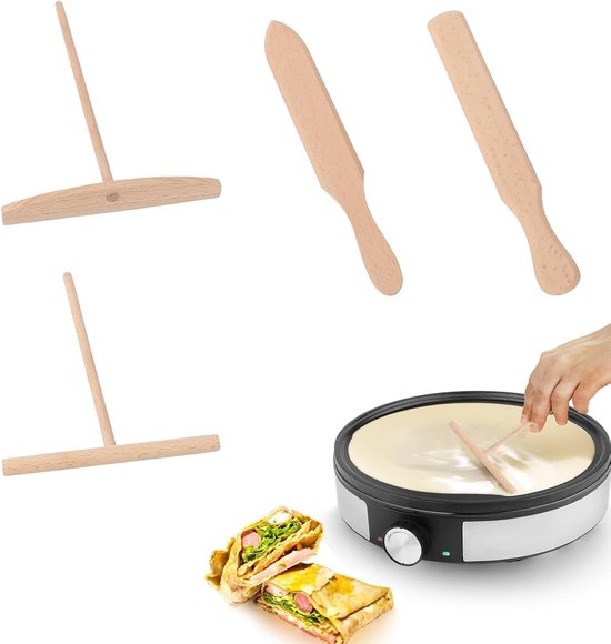 4 stuks pannenkoekenverdeler, bestaande uit een T-vormige spatel, een spatel, een schraper en een pannenkoekenschraper; gemakkelijk te reinigen, geschikt voor crêpemaker en voor het verdelen van