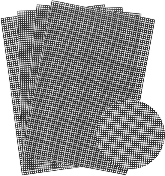 4 Stuks Plastic Mesh Canvas Vellen voor Borduren, Fursuit Ogen en Creatieve DIY Projecten, Geschikt voor Breien en Haken (Zwart, 30 x 20 cm)