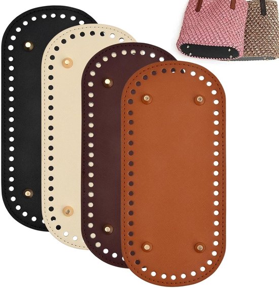 4 Stuks PU Leren Tasbodem voor Haken - Ovalen Tasbodem Shaper Pad met Gaten voor Handtas en Breitas DIY Accessoires 22x10cm, Perfect voor Creatieve Projecten en Handwerk