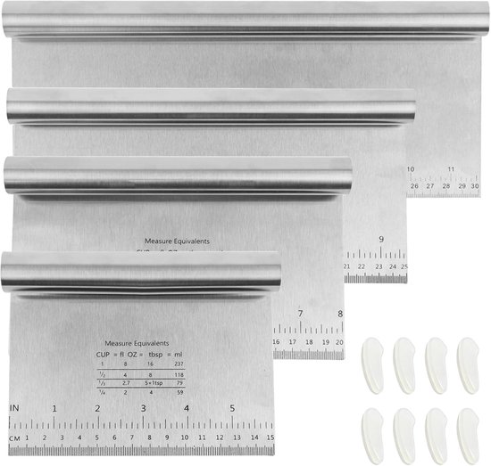 4 stuks, roestvrij staal, 15/20/25/30 cm, deegschraper, roestvrij staal, deegsnijder met meetschaal, anti-aanbak, portioneren, snijden, schrapen voor taartschrapers, pizza