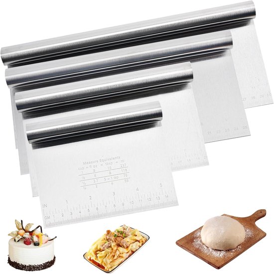 4 stuks, roestvrij staal, 15/20/25/30 cm, deegspatel met meetschaal, deegsnijder, keukenspatel met schaalverdeling voor cake, cake, pizza, cake, cake, cake, cake, cake, cake, cake, cake