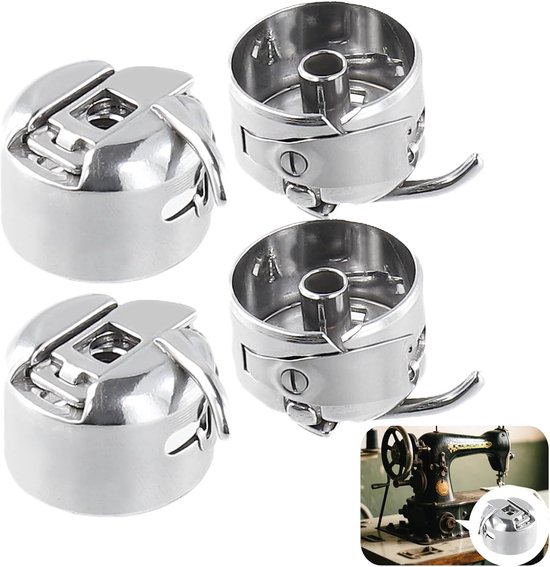 4 stuks roestvrijstalen spoelkasten voor naaimachines, compatibel met frontlaadklasse 15-machines, praktisch accessoire voor couturiers en hobbyisten, 22 mm