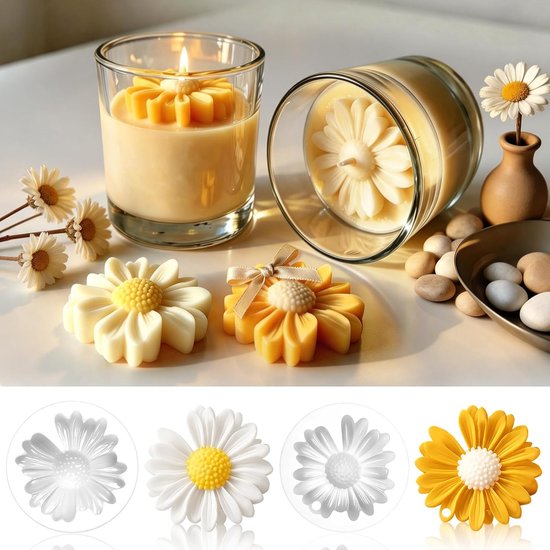 4 Stuks Silicone Kaarsvormpjes, Kaarsgietvormen, Silicone Bloemenvormpjes, Gietvormen Bloemen 3D, Silicone Kaarsvormpjes Kerstmis, voor het zelf maken van Kaarsen en Zeep