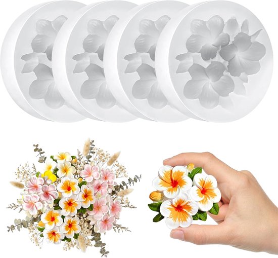 4 stuks siliconen gietvormen bloemen, 3D plumeria siliconen mal bloemen, kaarsvormen om te gieten, kaarsen siliconen mallen voor doe-het-zelf productie kaarsen, zeep, gebak, taartdecoratie