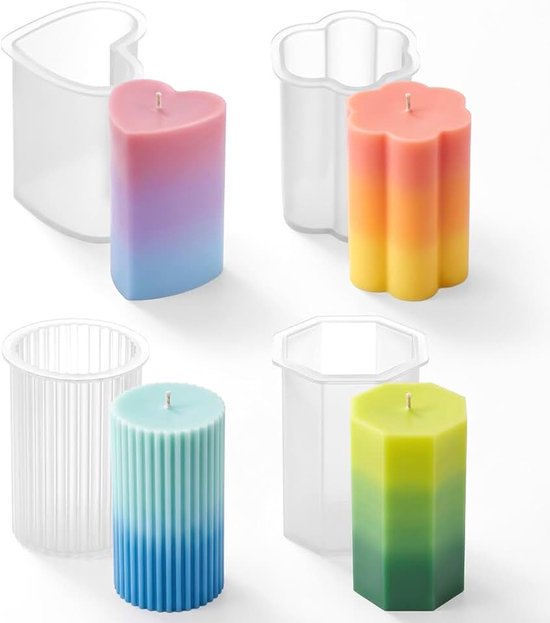 4 stuks siliconen gietvormen, kaarsen, siliconen kaarsvormen, doe-het-zelf kaarsvormen, siliconen gietvormen, siliconen kaarsvormen om te gieten, set voor aromatherapie, kaarsen, handwerk