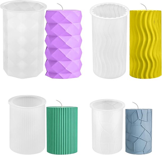 4 stuks siliconen kaarsenvormen Gietvormen kaarsenvormen om te gieten, siliconen kaarsvorm siliconen, 3D DIY siliconenvormen kaarsen vormen voor knutsel ornamenten, DIY kaars decoraties