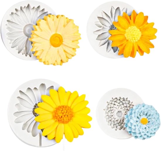 4 Stuks Siliconen Vormen Bloemen, Bloemkaarsvorm, Madeliefje Siliconen Mal, Gipsvormen Voor Bloemen, Voor Taartdecoratie, Snoep, Handgemaakte Zeep En Kaars Siliconen Mal
