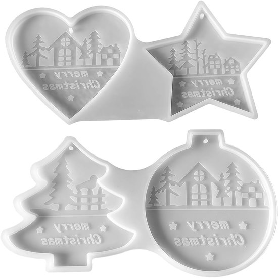 4 stuks siliconen vormen gietvormen Kerstmis siliconen vorm Kerstmis hanger siliconen gietvormen siliconen siliconen dennenhout rond hartvormig stervormig