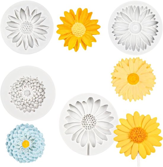 4 stuks siliconen vormen set grijze chrysant gietvormen siliconen voor kaarsen, zeep, vormen voor het gieten van kaarsen, siliconen vormen voor kaarsen, siliconen vormen, kaarsen, siliconen vormen