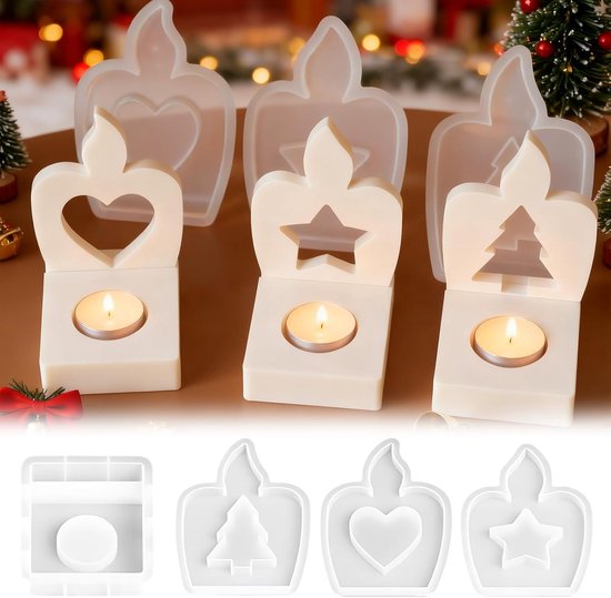 4 stuks siliconenvorm kaarsenhouder, siliconenvorm Kerstmis, siliconen gietvorm kaarsenhouder, siliconenvormen gietvormen, gipsvormen om te gieten, DIY gietvorm kaarsenhouder