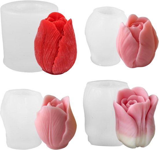 4 Stuks Siliconenvormen In De Vorm Van Bloemen, Kaarsvormen Om Te Gieten, | 3D-Siliconen Kaarsvormen, Tulpenkaarsvorm, Voor Zeep, Geurkaarsen, Chocolade, Ijsblokjes En Doe-Het-Zelf-Knutselwerk, Wit
