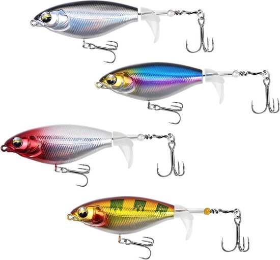 4 Stuks Topwater Wobbler voor Forel, Snoek en Baars - 8 cm Levendige Zwemvissen met Propellerstaart voor Zoet en Zout Water