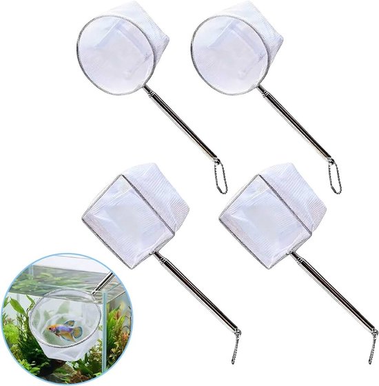 4 Stuks Uitschuifbaar Aquarium Visnet (13–39 cm) | Stevige Materialen, Compact Formaat, Voor het Vangen van Vissen en Garnalen in Aquaria