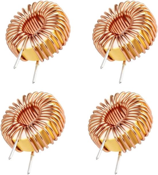 4 Stuks Verticale Toroïdale Inductoren, Enkele Laag Gewonden Draad, Inductiviteitspoel 100 uH 15 A voor Elektronische Toepassingen