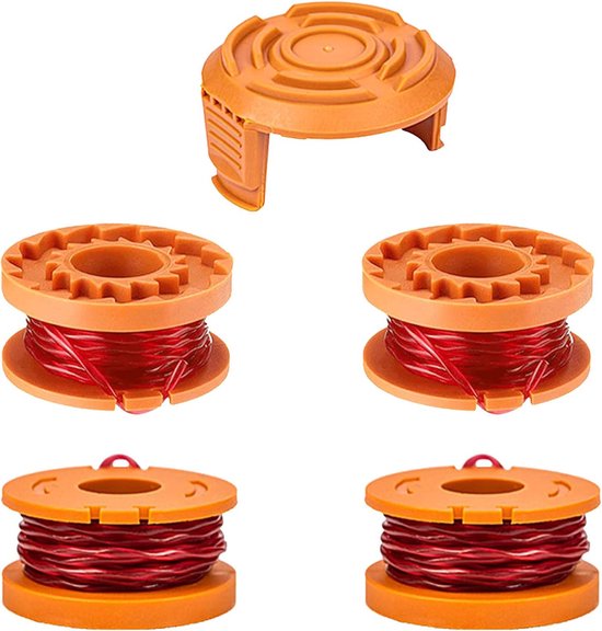 4 stuks vervangende grastrimmer-spoel compatibel met Worx WA0010, Autofeed nylon lijn voor Worx WG151 WG154 WG155 WG160 WG163 WG175 WG180, vervangende dop WA6531,1,65mm x 3,04m (4 spoel + 1