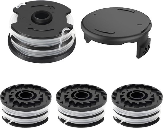 4 Stuks Vervangende Grastrimmer Spoelen met Draad van 1.6 mm voor Diverse Modellen, 8.3 m per Spoel, Inclusief 1 Dop