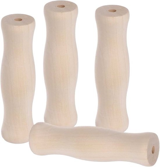 4 stuks vervangende grillhouten handgrepen 11 cm met doorgangsgat, robuust hout, algemeen bruikbaar voor grillborstels, outdoor kookgerei, eenvoudige montage, weerbestendig, voor barbecue